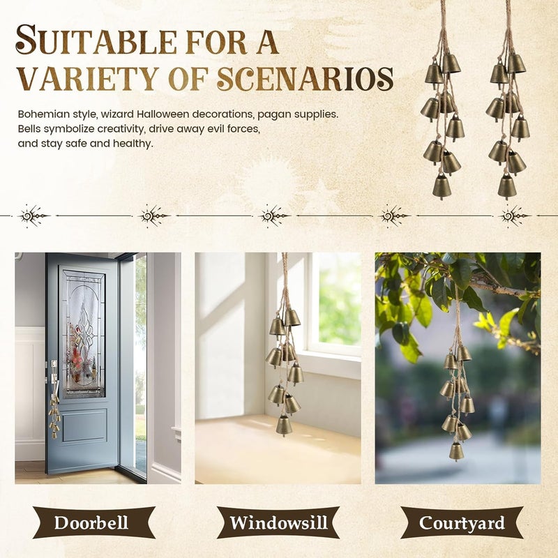 Ausicfen 2 Pack Witch Bells for Door Knob Protection Outdoor Bells Hanging Bells for Door knob Witches Bells Magic Wind Chimes for Home Protection Witch Bells Kit(Rustic) - Image 5